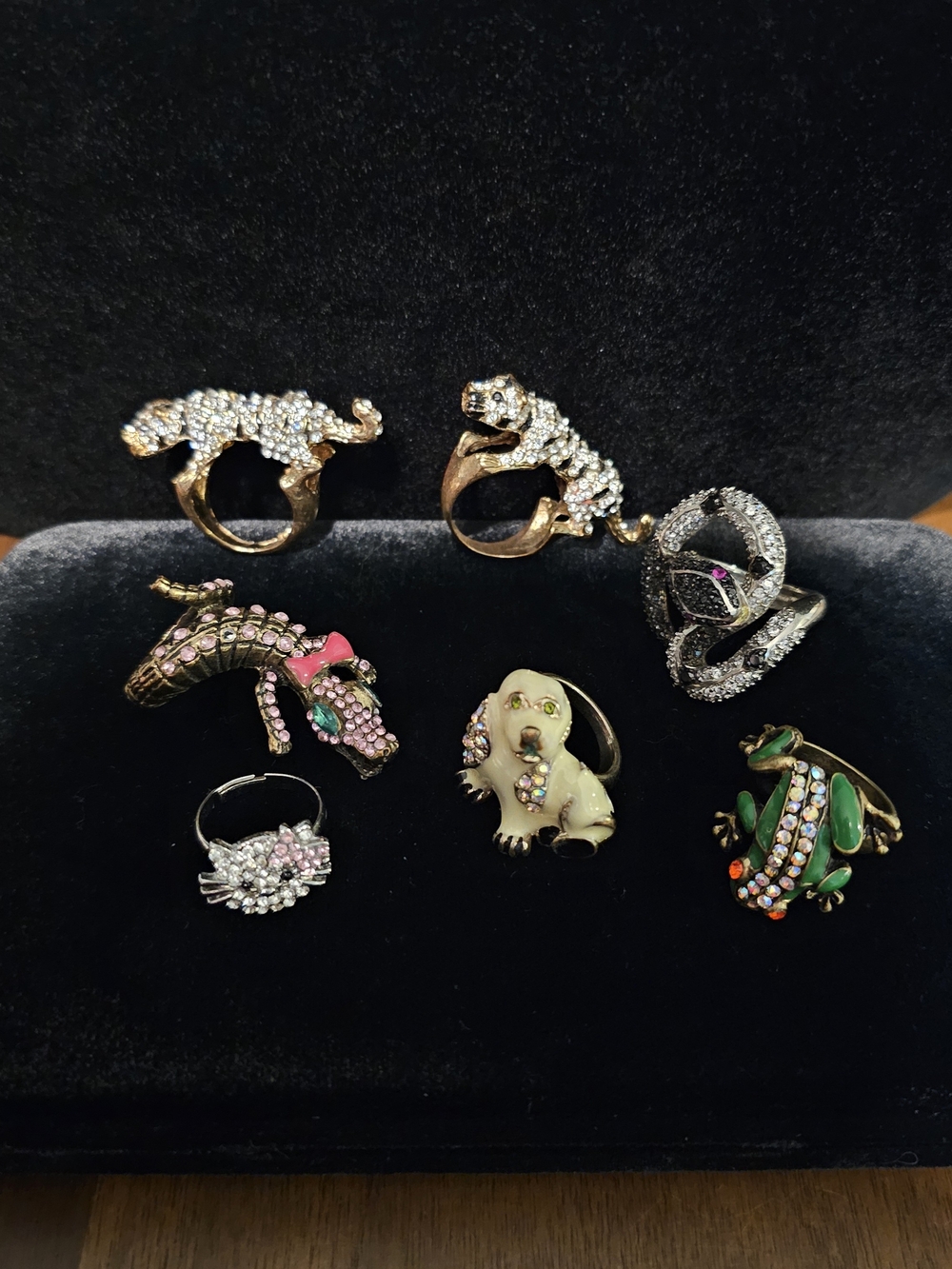 Vintage Animal Cocktail Rings Set - Crystal & Enamel Colors